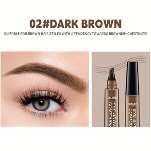 Water-Resistant Eyebrow Pen (DARK BROWN) Microblading Pencil Featuring a Four-Pr